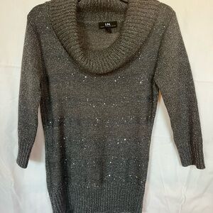 I.N. San Francisco Metallic Gray Cowl Neck Sweater